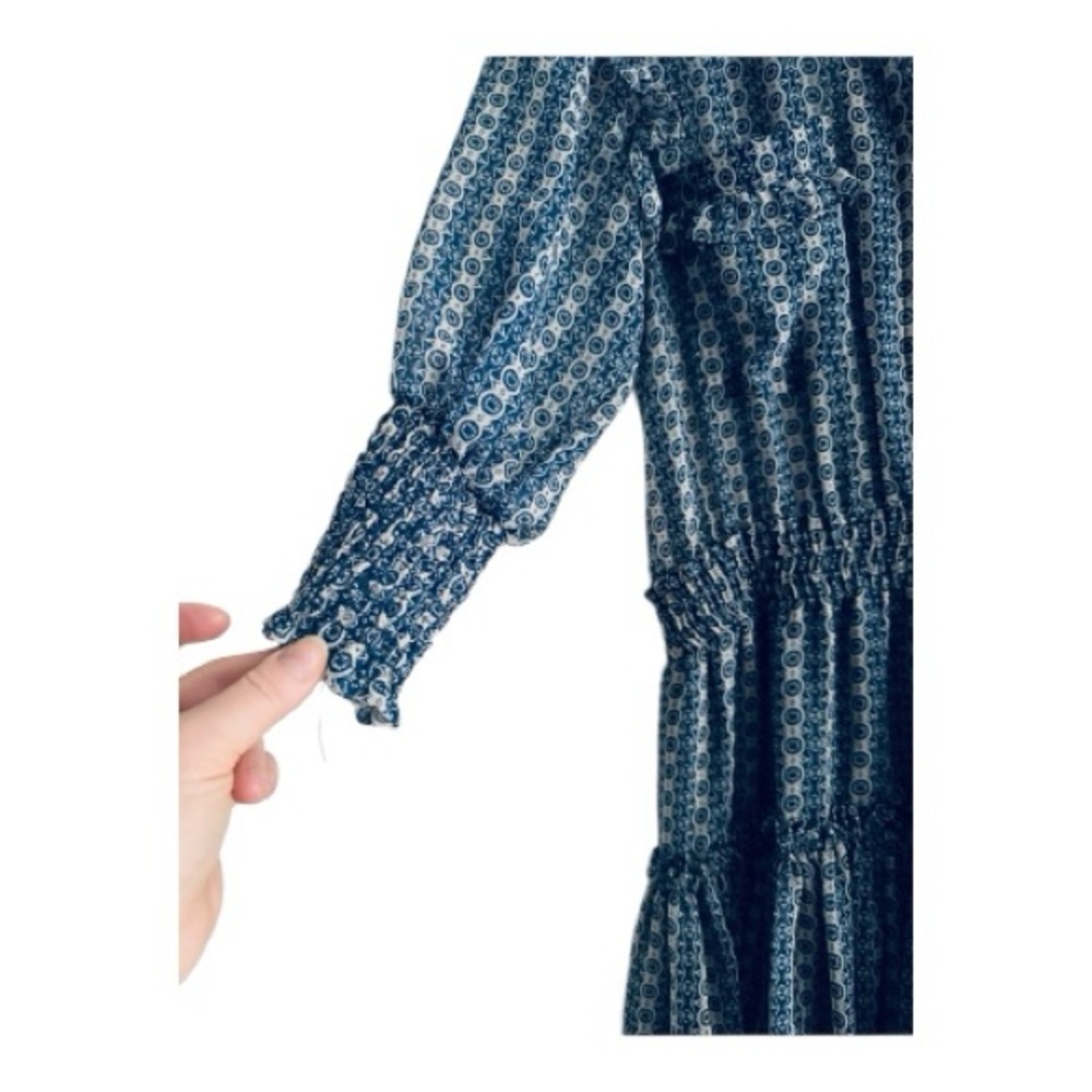 MISA Los Angeles Revolve Shopbop Lillian Dress Blue Geometric Boho Ruffle Mini M - Picture 7 of 12